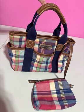 American Living Plaid Mini Tote in Navy, Pink, Cream, Red